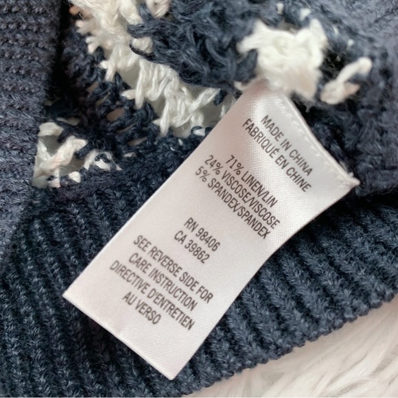 Theory long sleeve boat neck striped open knit sweater pullover white blue - Picture 5 of 6